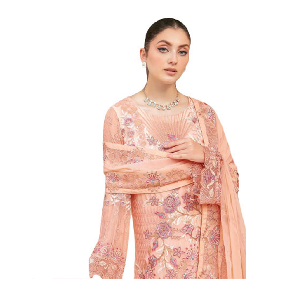 Soft Georgette Embroidery Unstitched Salwar Kameez For Women - Light Coral - 4G-33