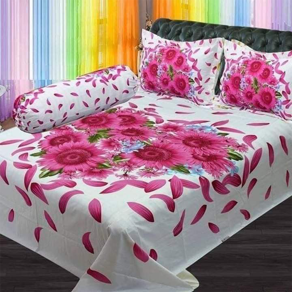 Twill Cotton King Size Double Bed Sheet With Pillow Cover - Multicolor - BT 24