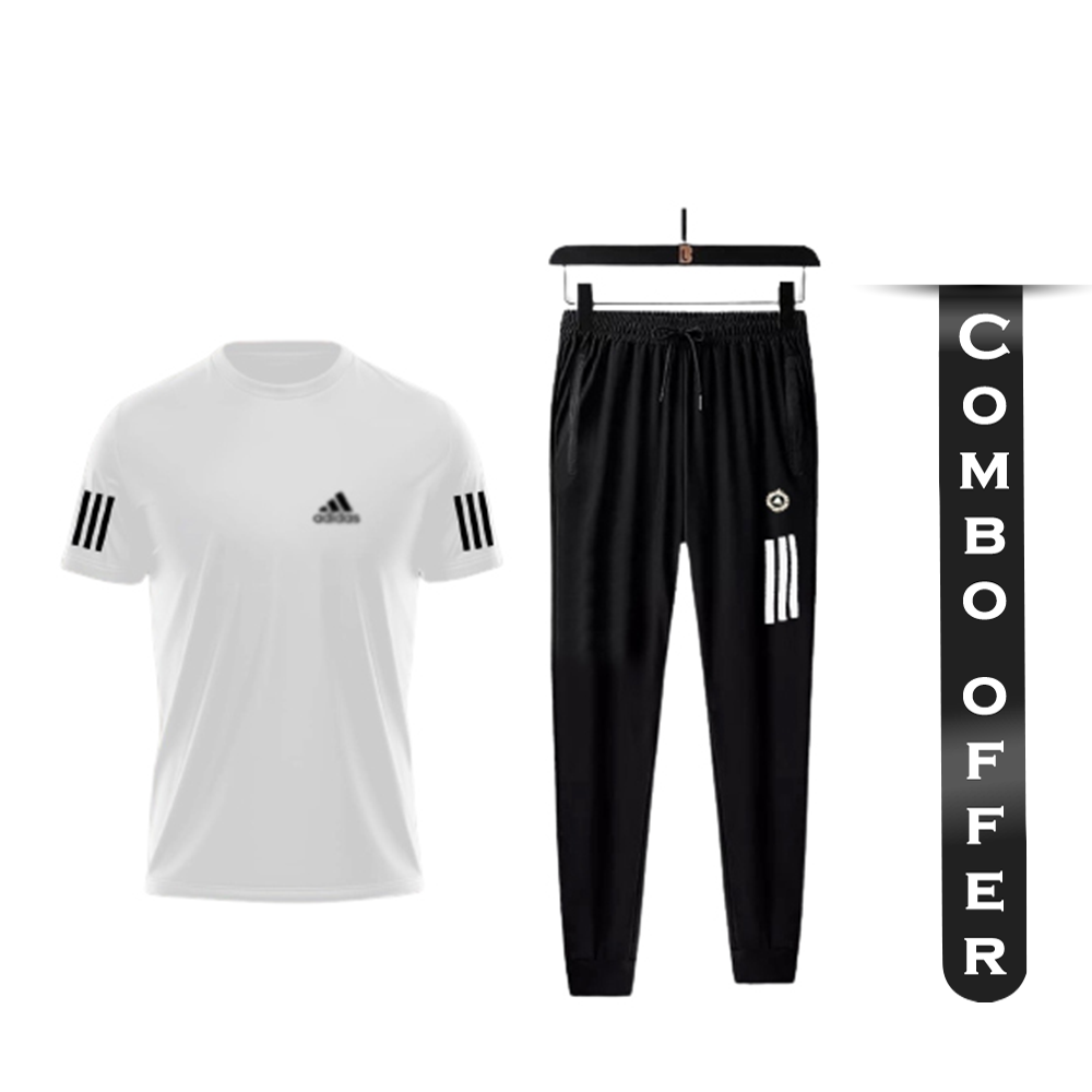 Combo of PP Jersey T-Shirt With Trouser Full Track Suit - White and Black - TF-56