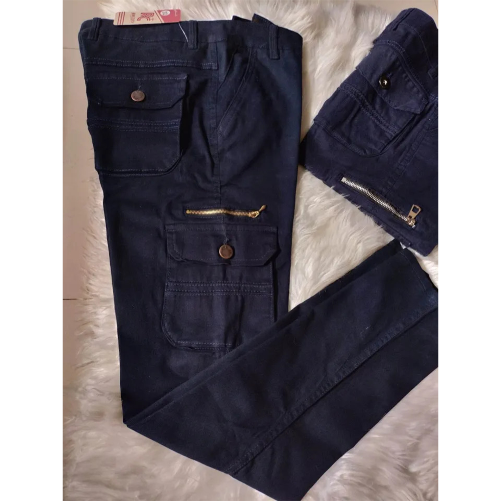 Twill Cotton Cargo Mobile Pant For Men - Navy Blue - NH&B002