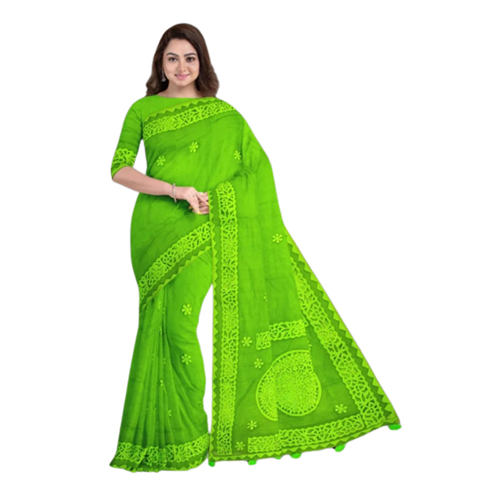 Half Silk Cutwork Saree for Women - Light Green - SP-115