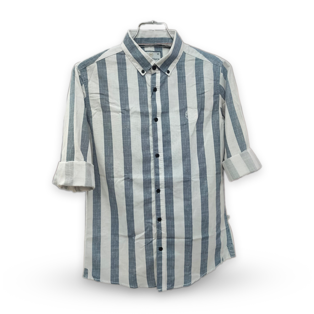 Cotton Full Sleeve Striped Shirt For Men - Gray and White - OP211