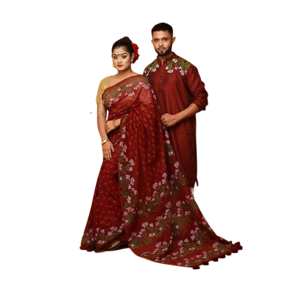 Half Silk Saree and Cotton Panjabi For Couple - CS-64