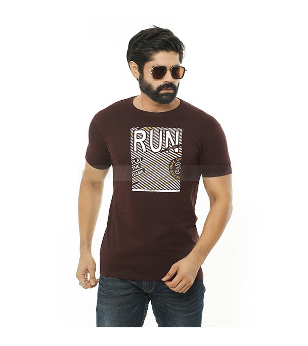 Cotton Short Sleeve T-shirt for Men - Chocolate 