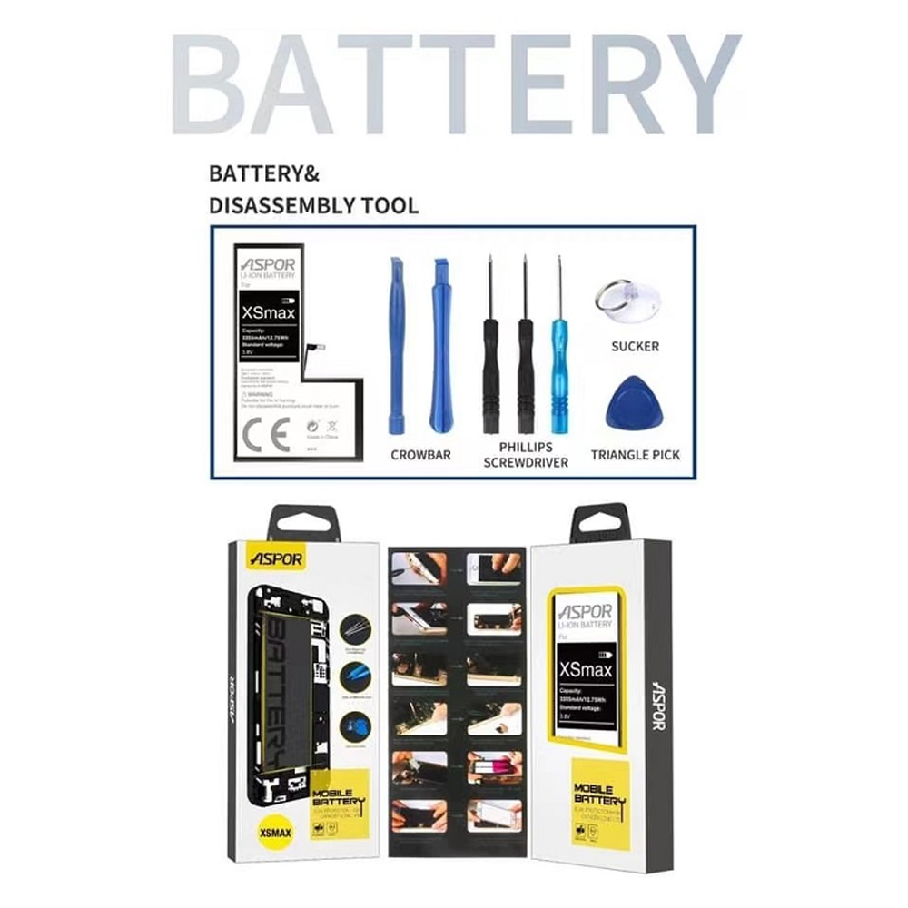 Aspor IP XSMAX 3355 mAh Li-ion Battery With Repair Tools - White