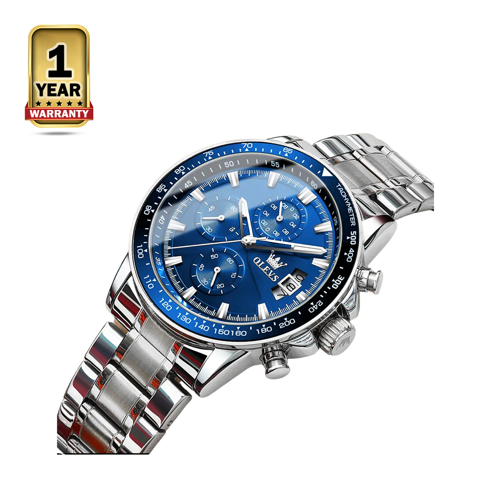 Olevs TY705 Waterproof Stainless Steel Lunminous Chronograph Watch for Men - Silver and Blue