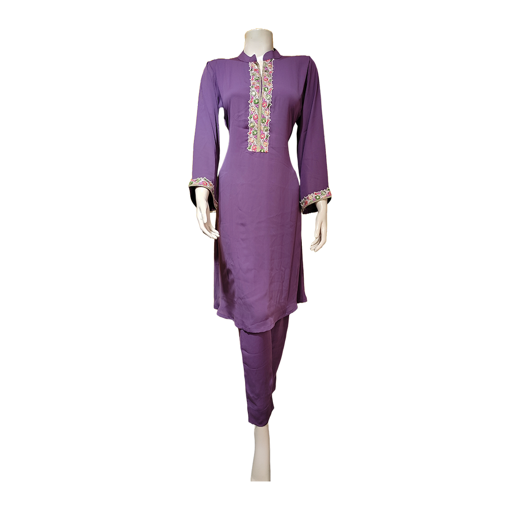 Cherry Georgette Stitched Two Piece for Women - Purple - DG-05