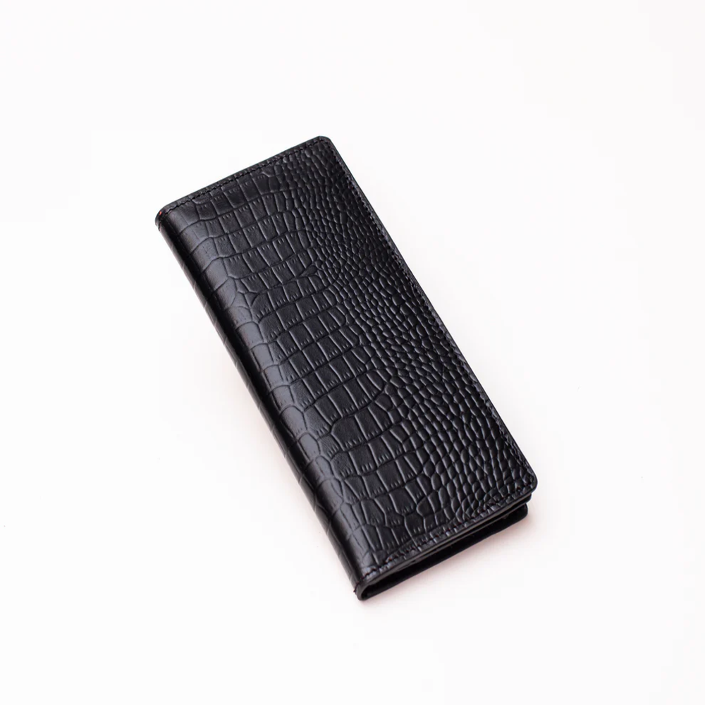 Crafted Leather Long Wallet for Men - Black
