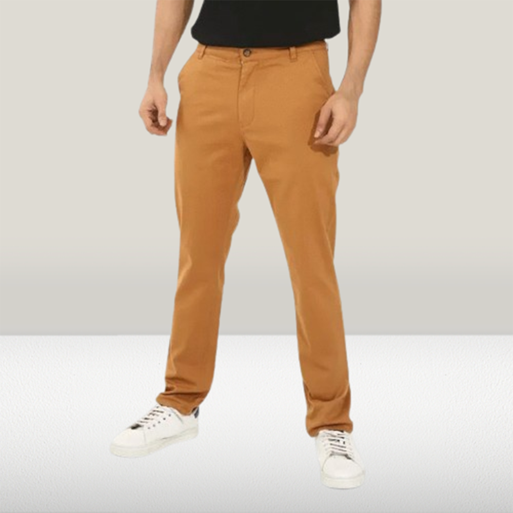 Cotton Semi Stretched Chinos Gabardine Pant For Men - Brown - PGS010