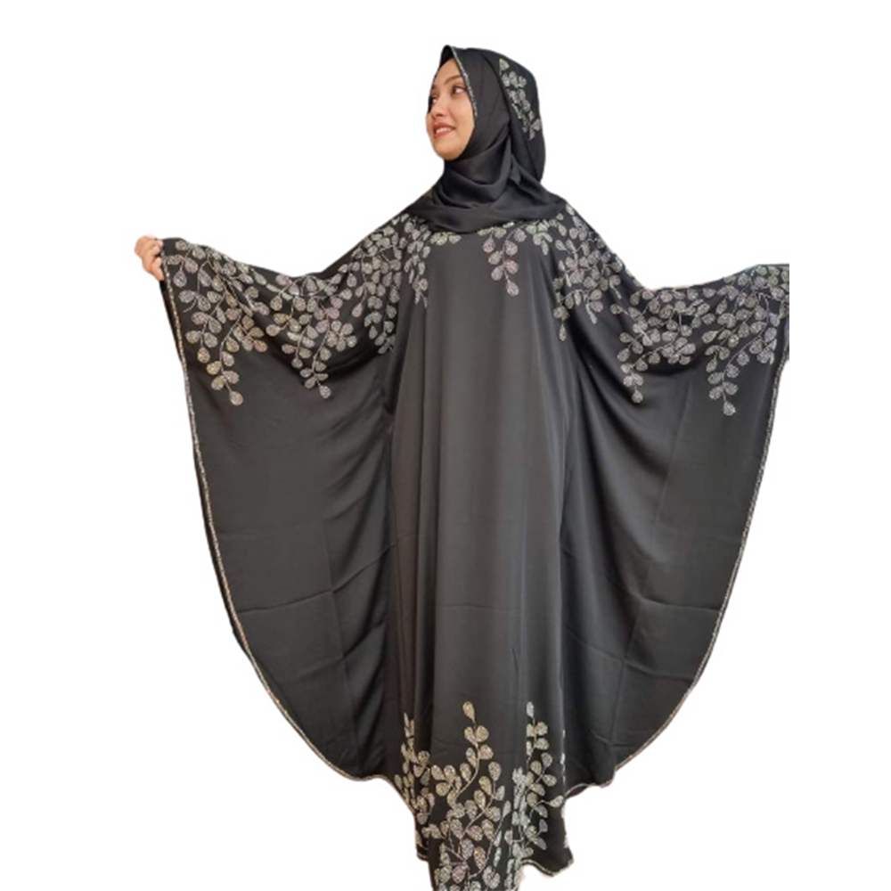 Dubai Cherry Abaya Hijab Borkha - Black - BK-P21