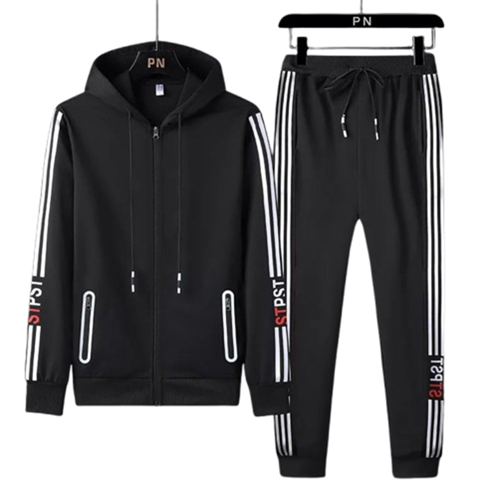 Cotton Hoodie with Trouser Full Track Suit for Men - Black - HT-41