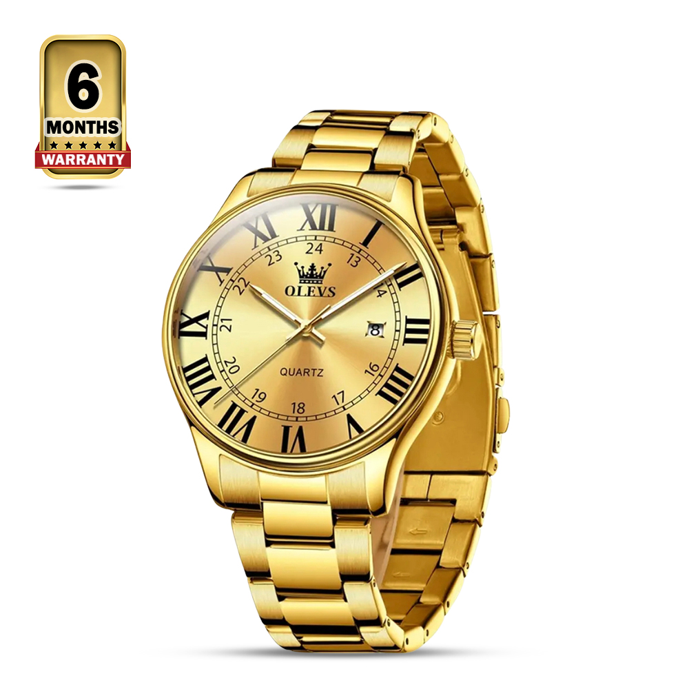 Olevs 2911 Stainless Steel Quartz Wrist Watch For Men - Golden