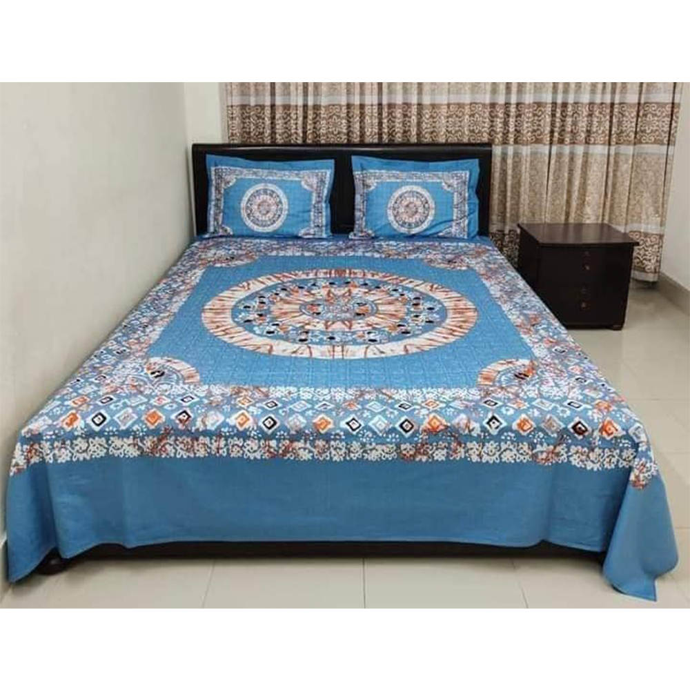 Twill Cotton King Size Double Bed Sheet With Pillow Cover - Multicolor - BT 25