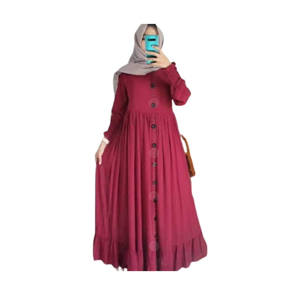 Dubai Cherry Button Design Burka For Women - Maroon - BK-40