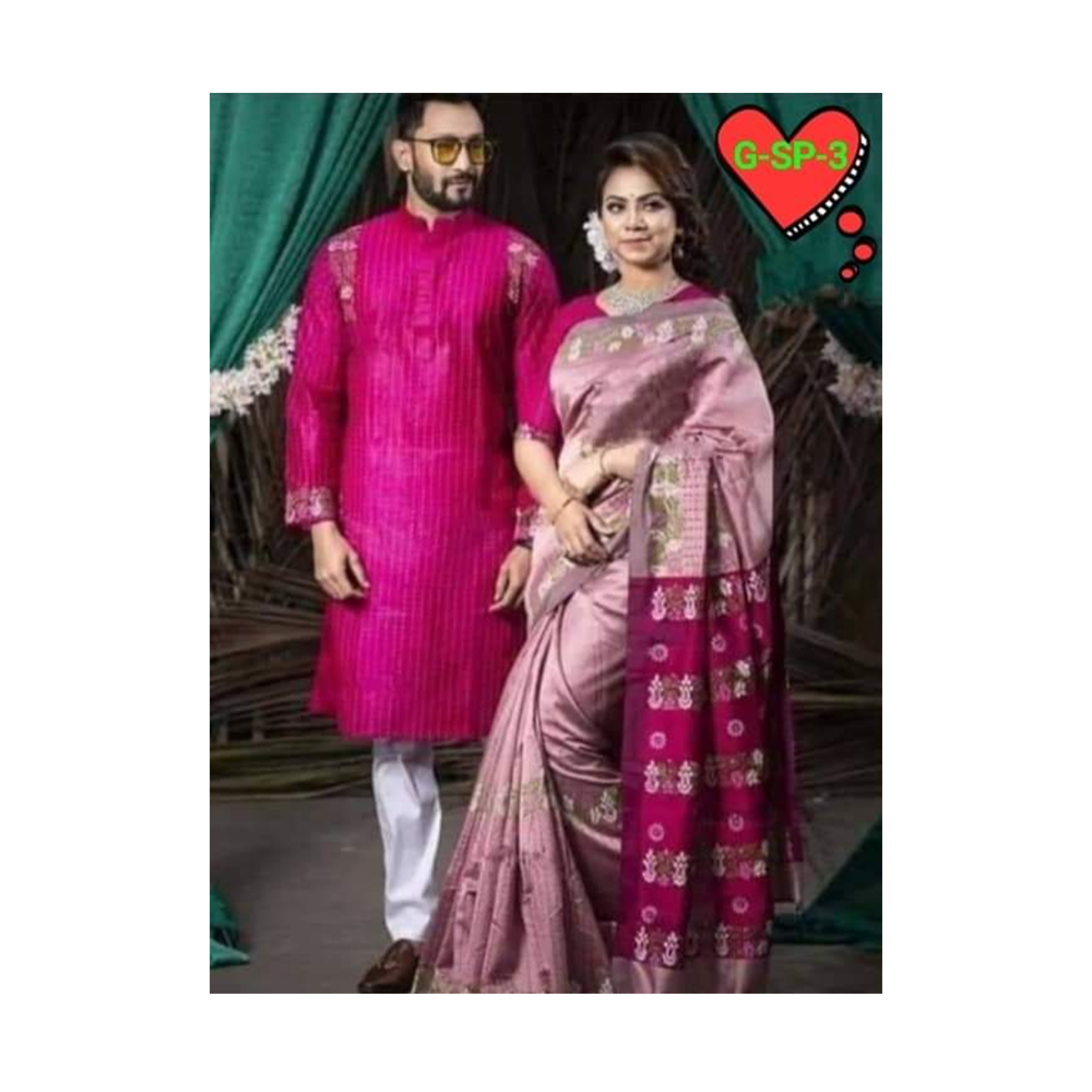 Gorgeous Half Silk Saree and Dhupian Silk Panjabi For Couple Set - BAN031