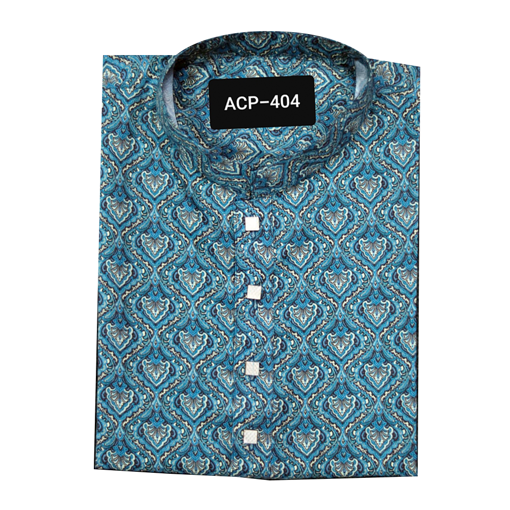 Cotton Printed Panjabi For Men - Blue - ACP-404