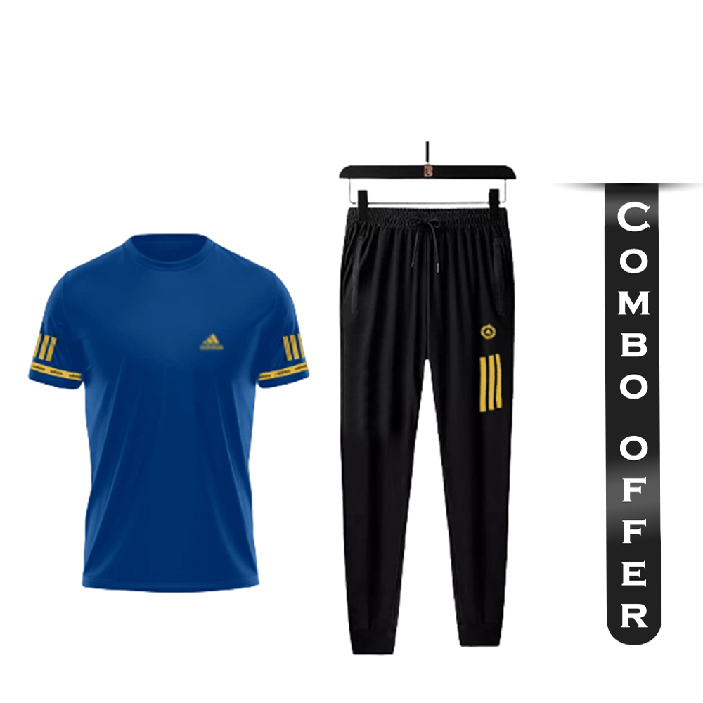 Combo Of PP Jersey T-Shirt With Trouser Full Track Suit - Blue and Black - TF-18