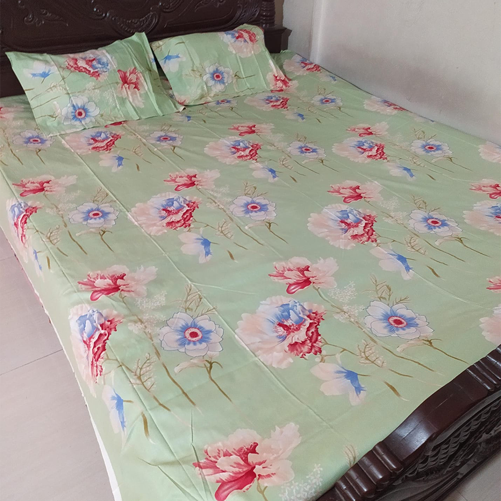 Twill Cotton King Size Double Bed Sheet - Multicolor - BT 15