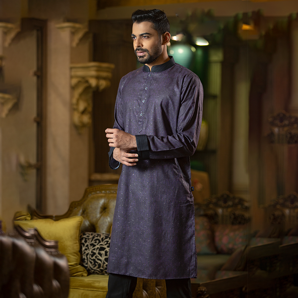 Cotton Panjabi For Men - Midnight Blue - AB-9027