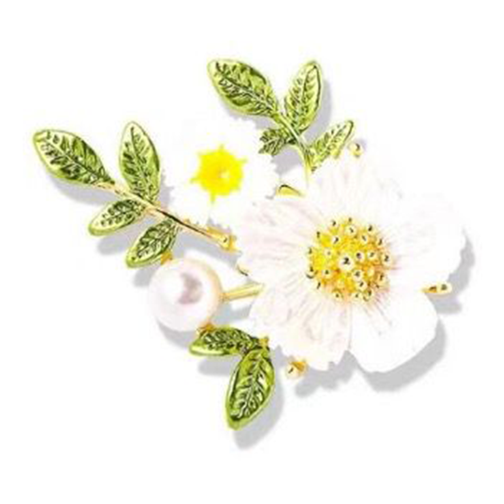 Metal Flower-06 Brooch Hijab Safety Pin For Girls And Women - White