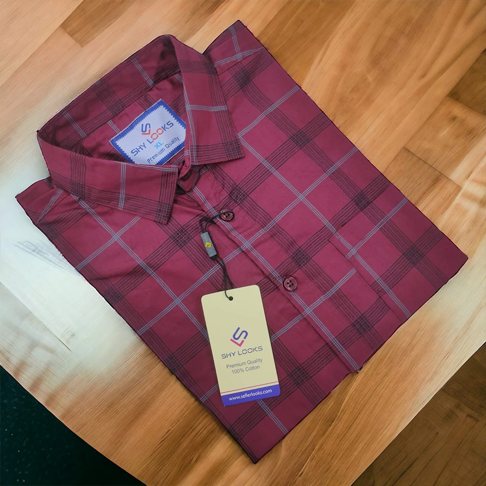 Cotton Full Sleeve Check Shirt for Men - Maroon