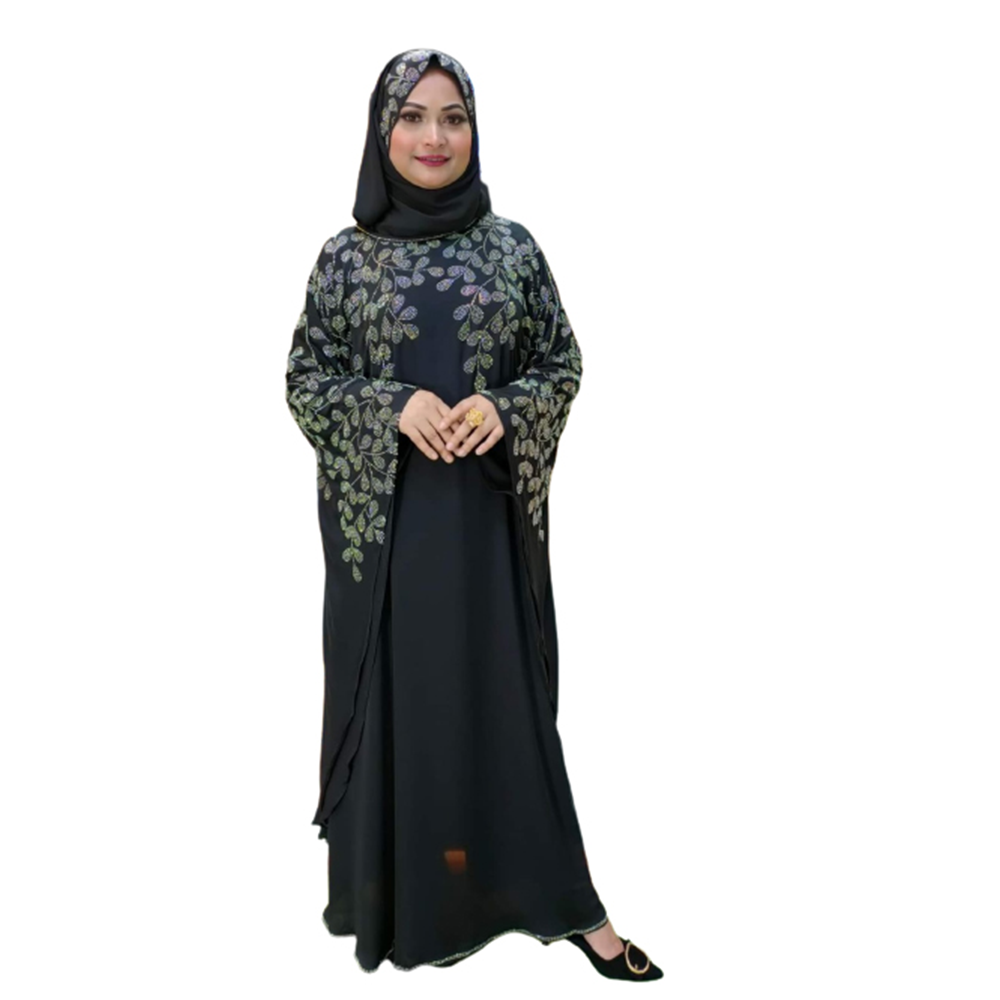 Dubai Cherry Abaya Borkha With Hijab For Women - Black - BK-P20