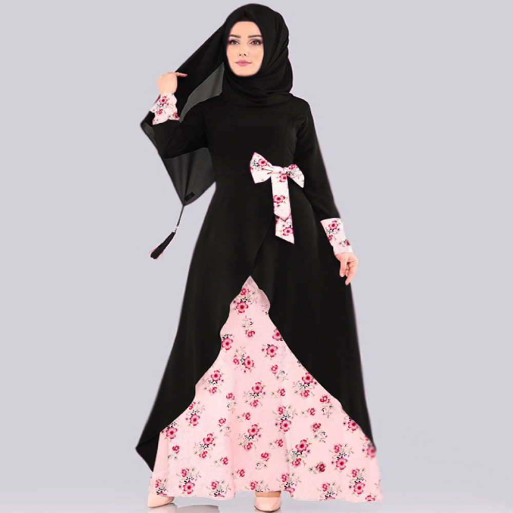 Alex with Linen Iraq Stylish Printed Hijab and Borkha for Women - Black - B_461