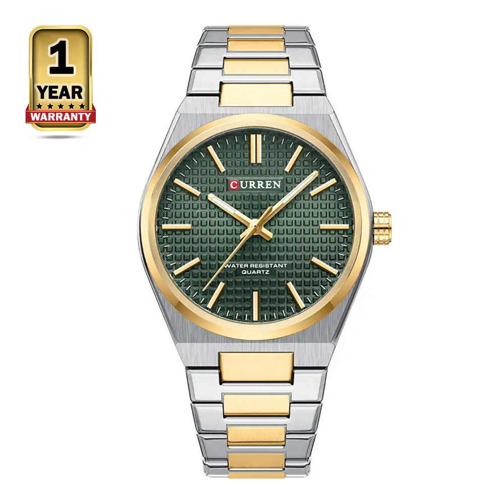 Curren 8439 Stainless Steel Wrist Watch For Men - Golden Silver and Green