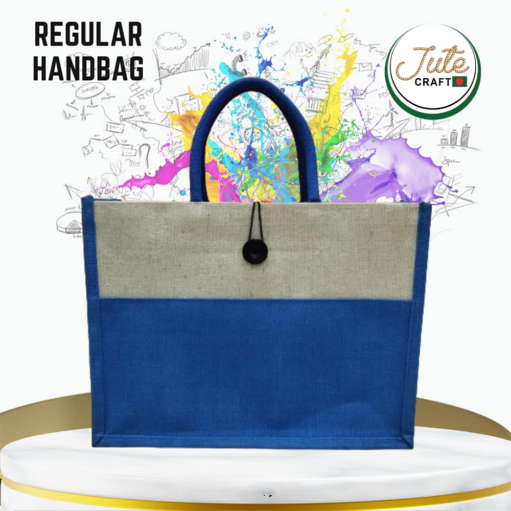 Jute Regular Handbag - Blue and Natural Contrast