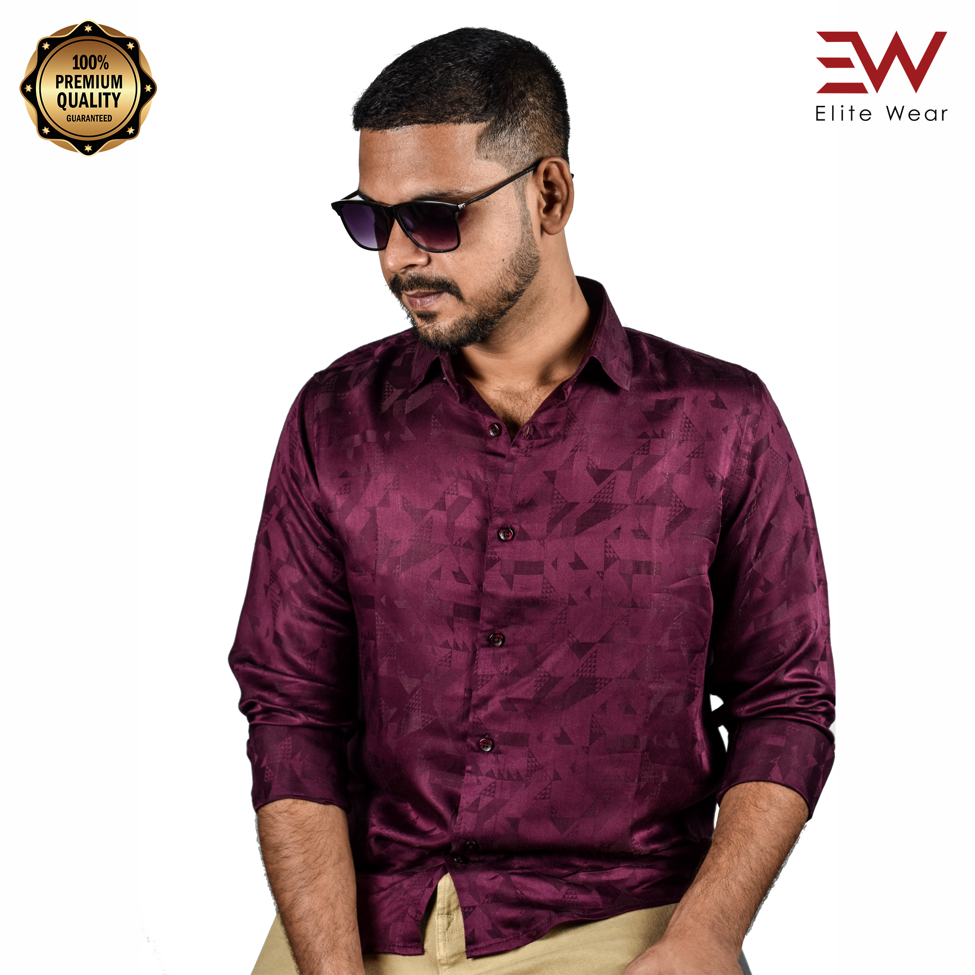 Cotton Blended Full Sleeve Shirt For Men - Red Wine - S-02