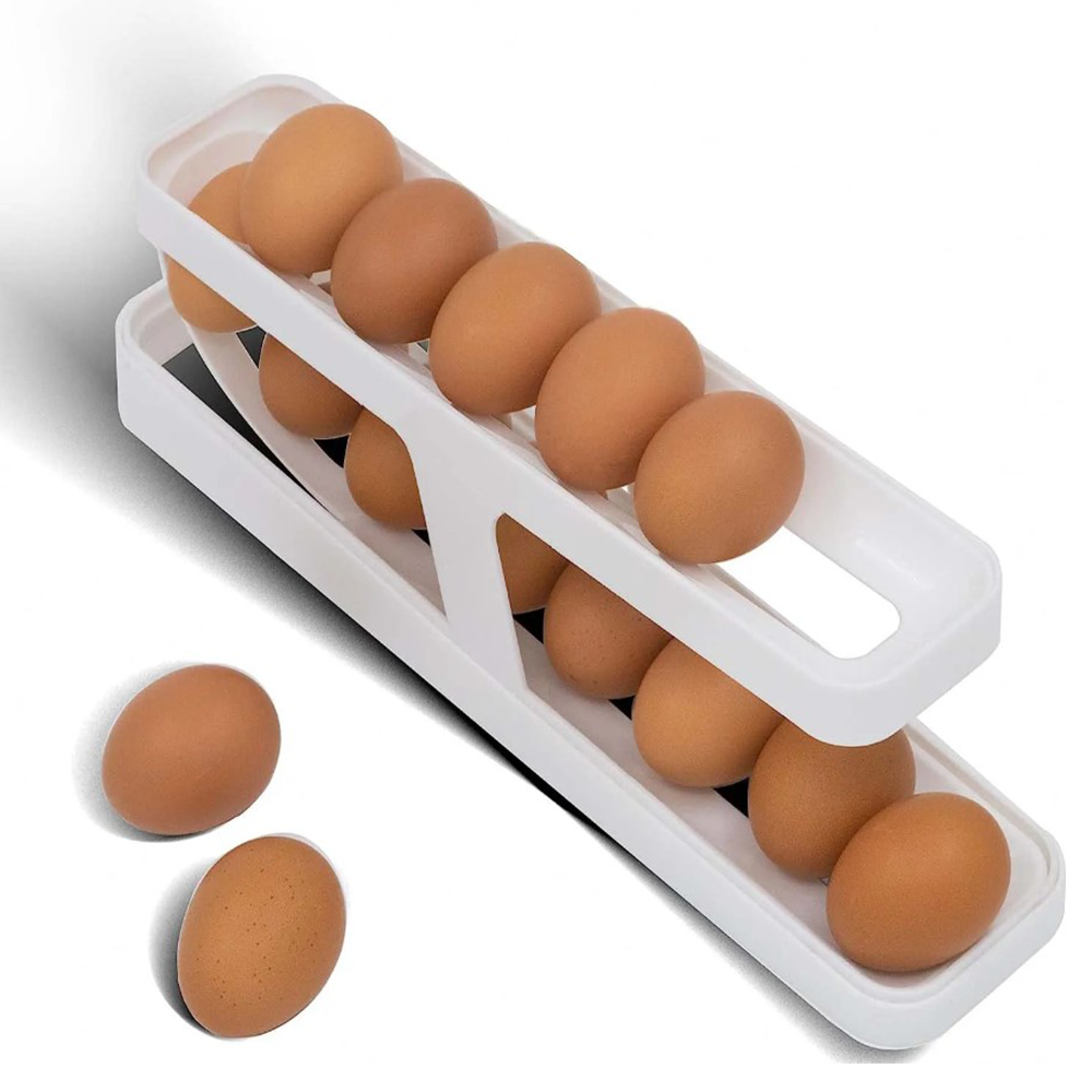 Automatic Scrolling Egg Rack Holder Storage Box - White