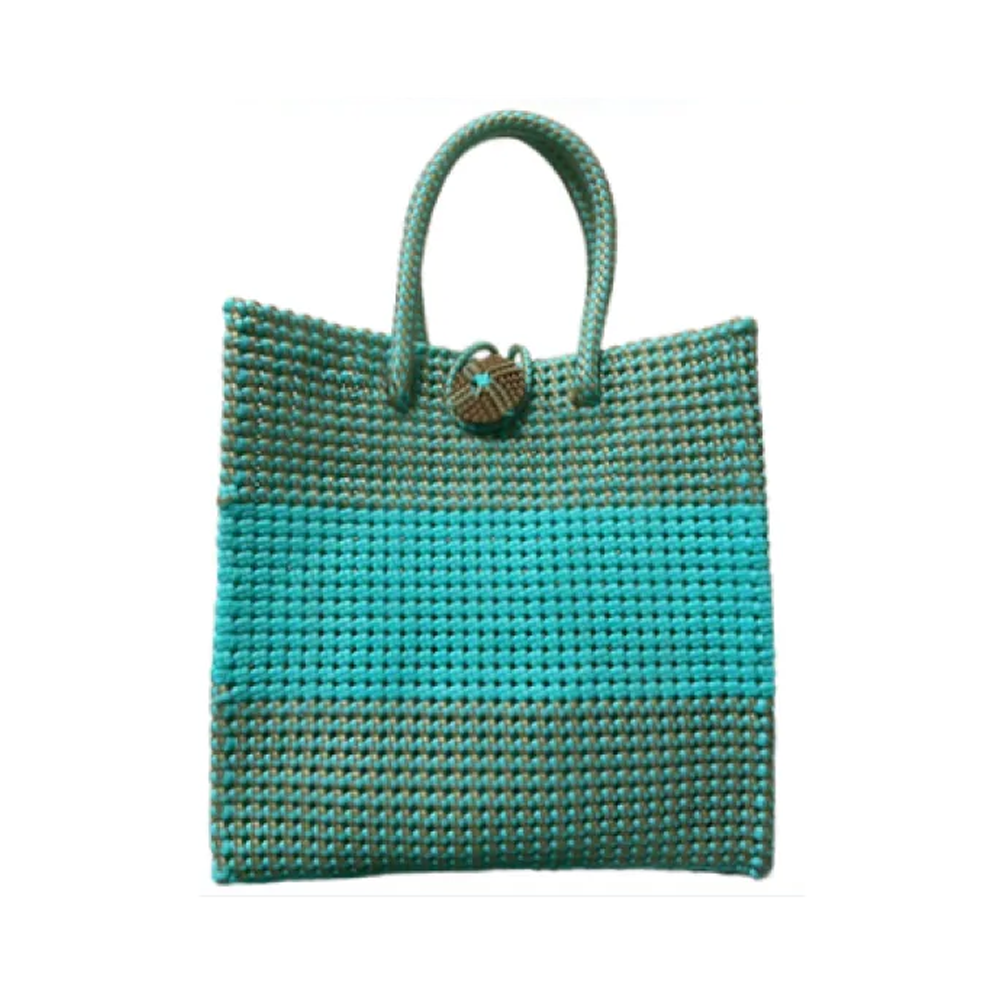 Nylon Customised Plastic Squared Handbag For Women - Blue - EM-05