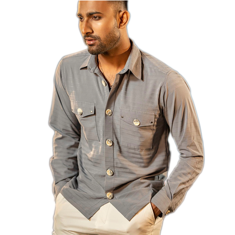 Cotton Casual Shirt For Men - Ash - US-03