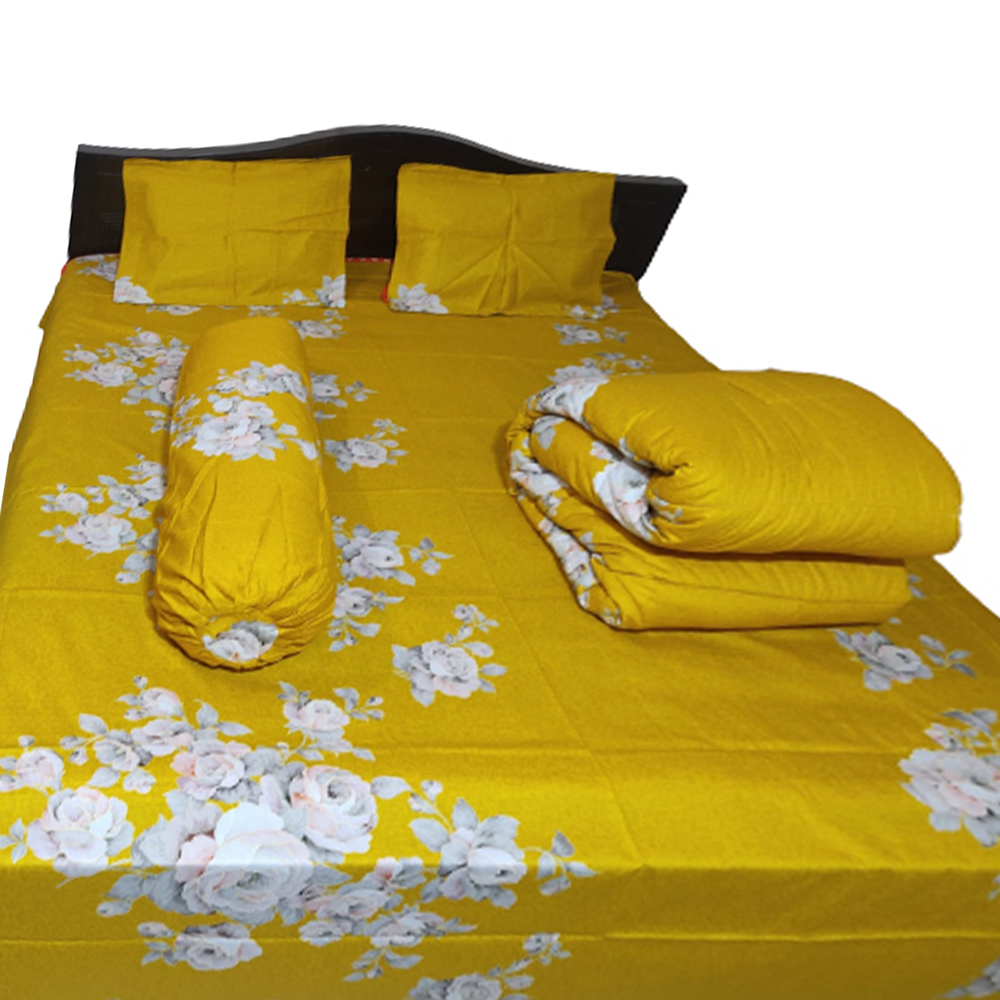 Twill Cotton King Size Five In One Comforter Set - Yellow - CFS-88