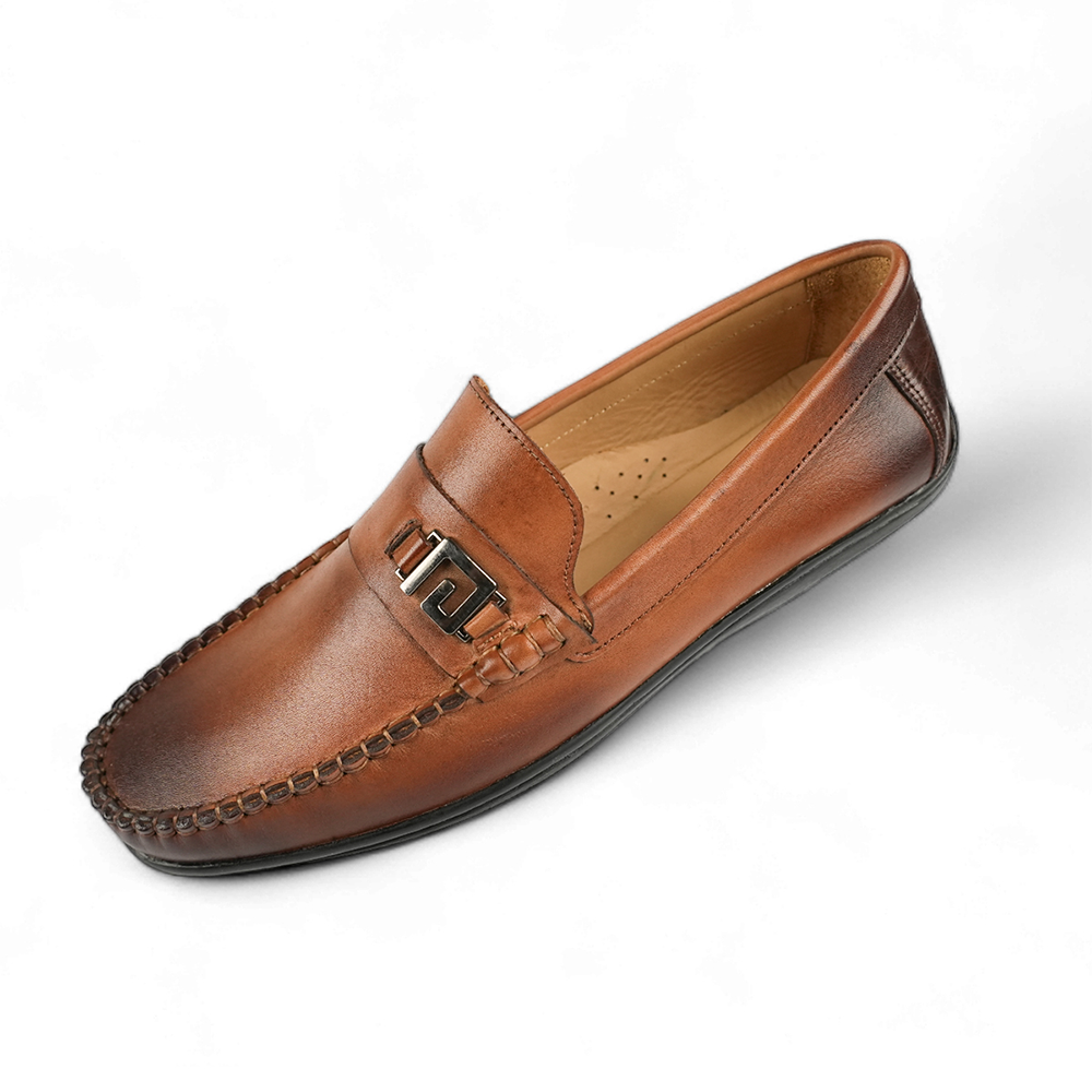 Leather Handmade True Moccasin Shoes for Men - Tan