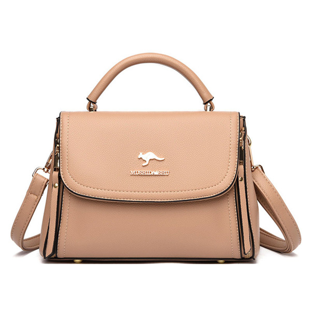 PU Leather Top-Handle & Crossbody Bag - Beige - LB2