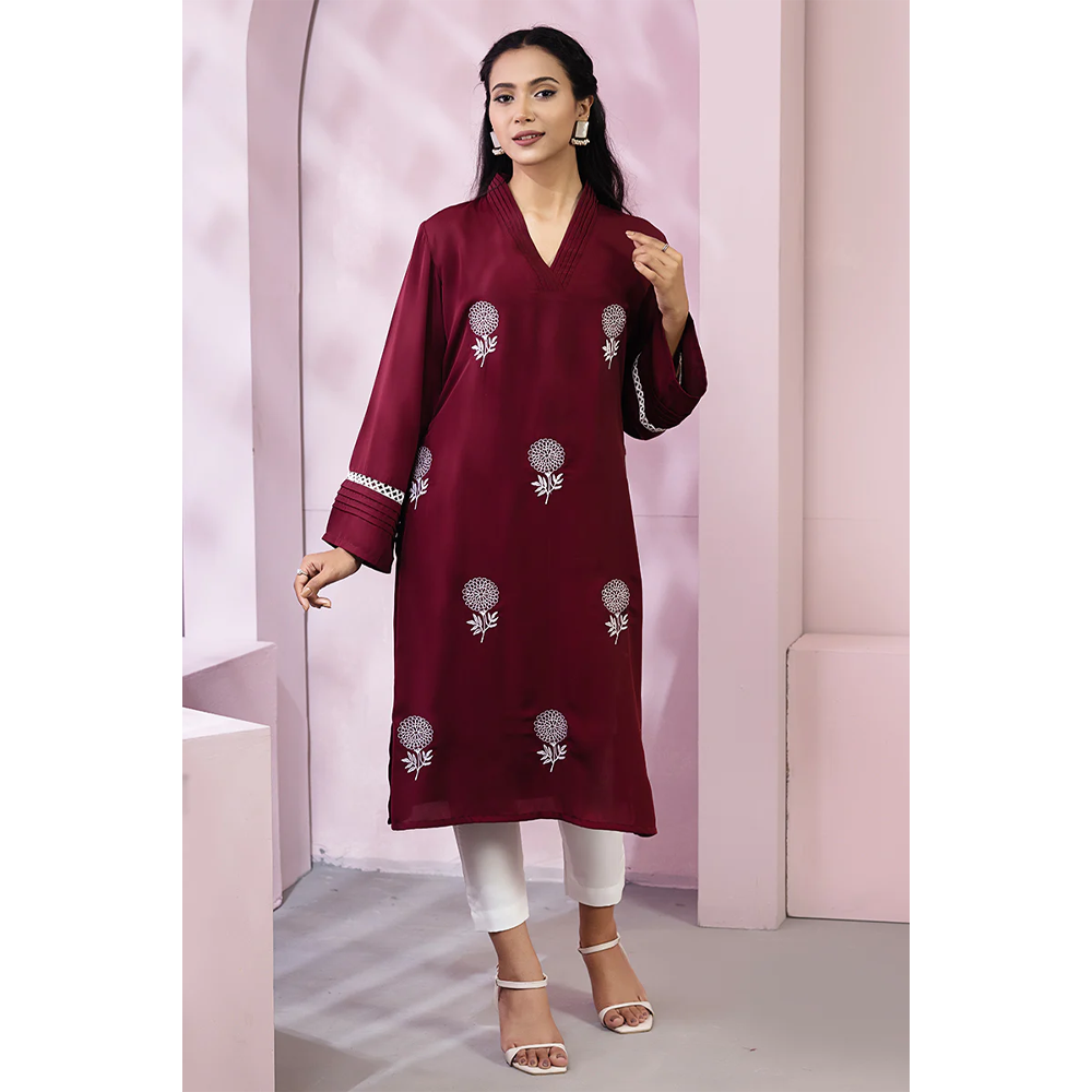 Cherry Georgette Kurti for Women Dark - Maroon - 0223-000128