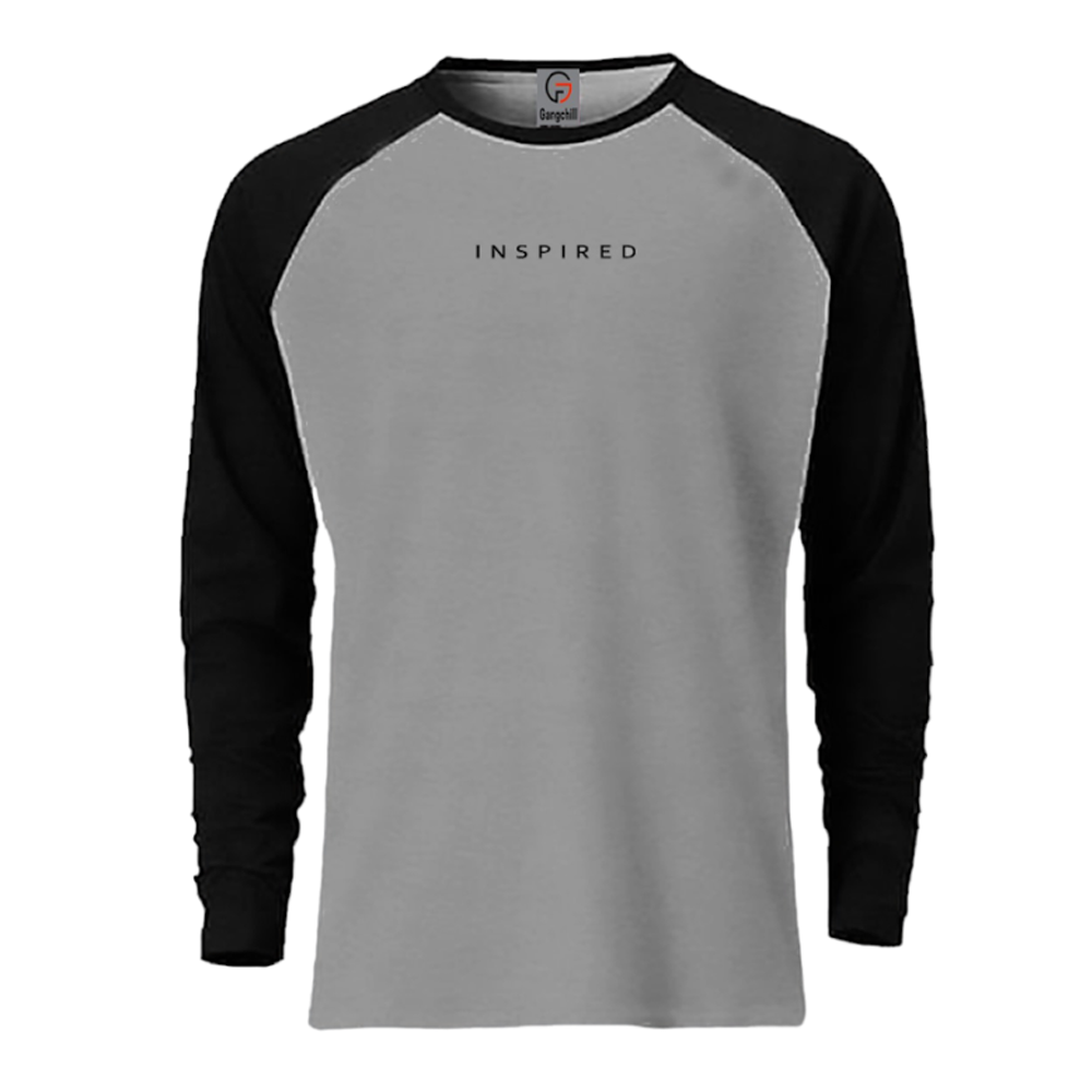 Cotton Premium  Full Sleeve T-Shirt for Men - Ash and Black - Roo2