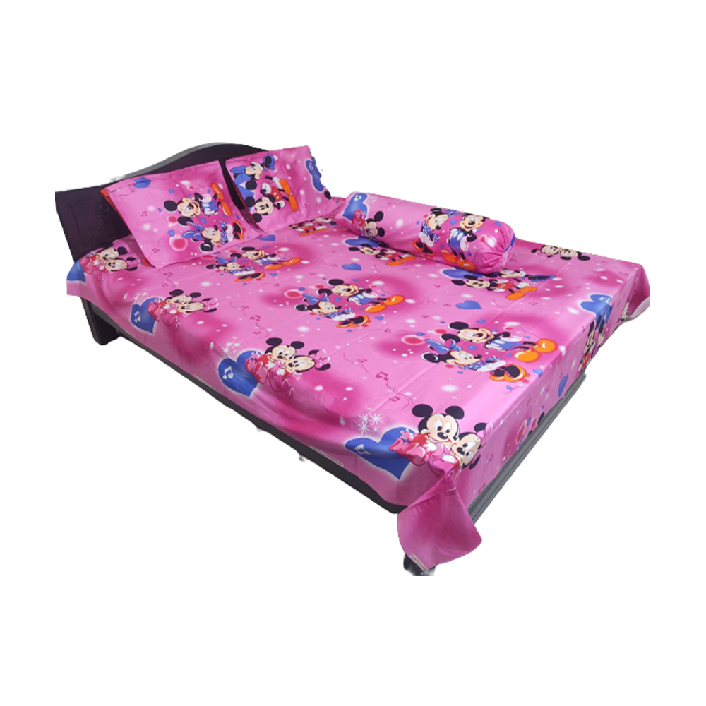 King Size Twill Bedsheet With Side Pillow Cover 4 in 1 - Pink - BTK-27