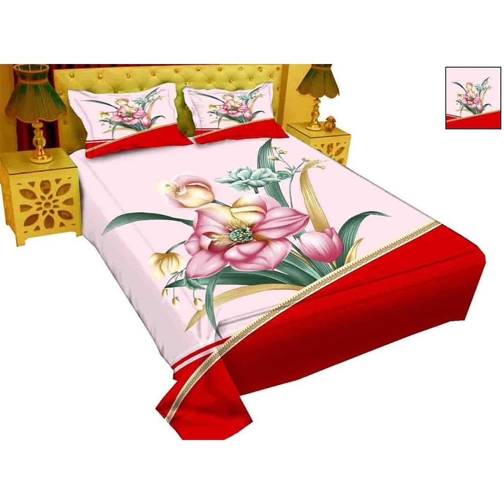 Twill Cotton King Size Double Bed Sheet With Pillow Cover - Multicolor - BT 09