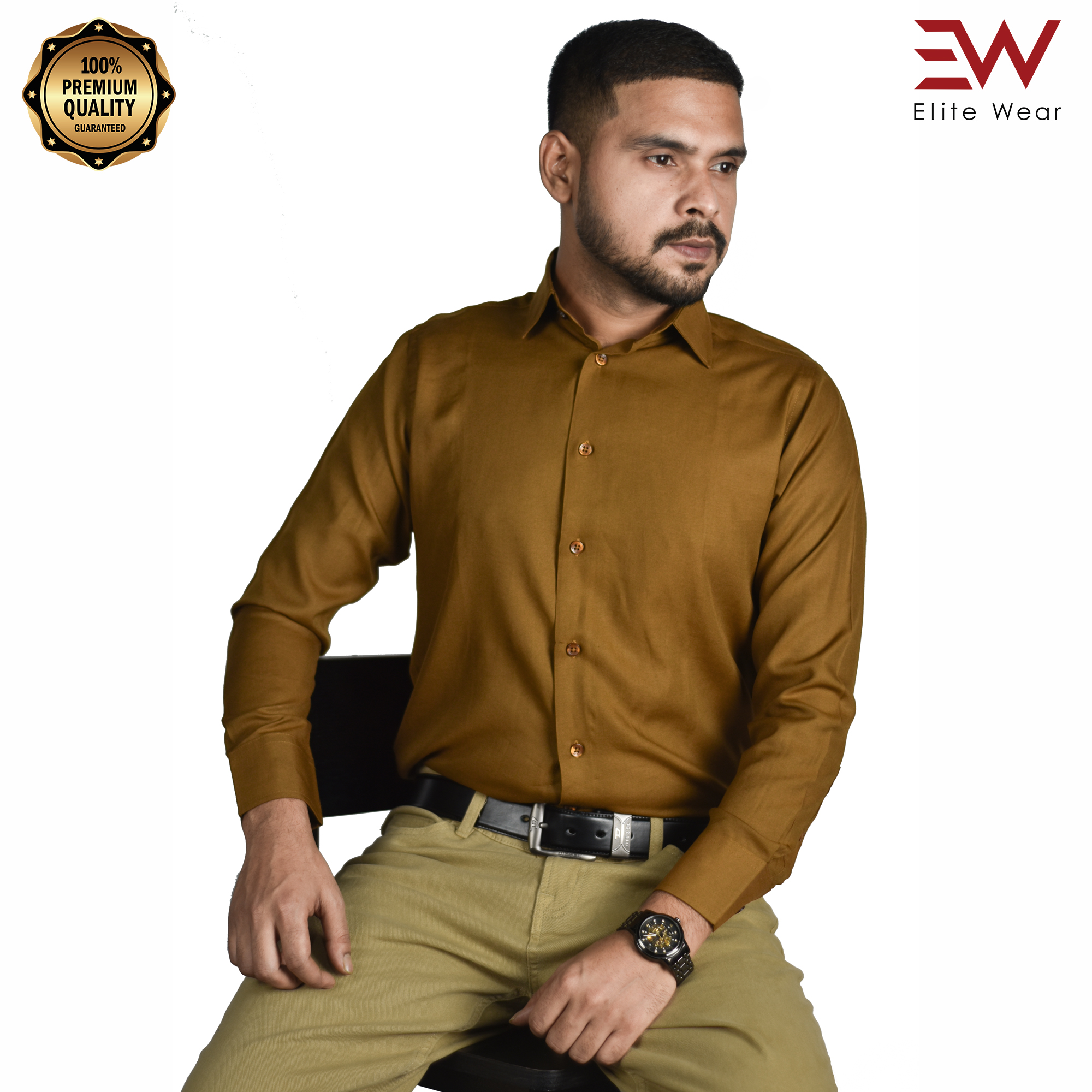 Cotton Blended Full Sleeve Shirt For Men - Dark Yellow - S-07