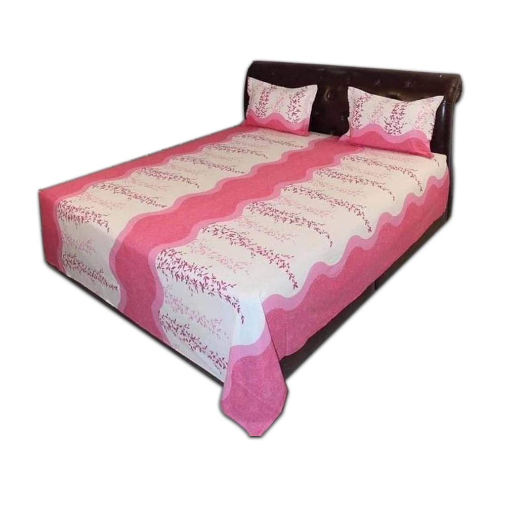 Cotton Bedsheet King Size - Pink and White - NT-86