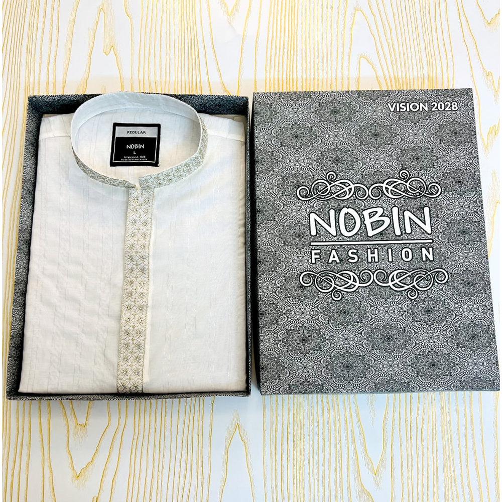 Nobin Cotton Regular Panjabi For Men - White - F122