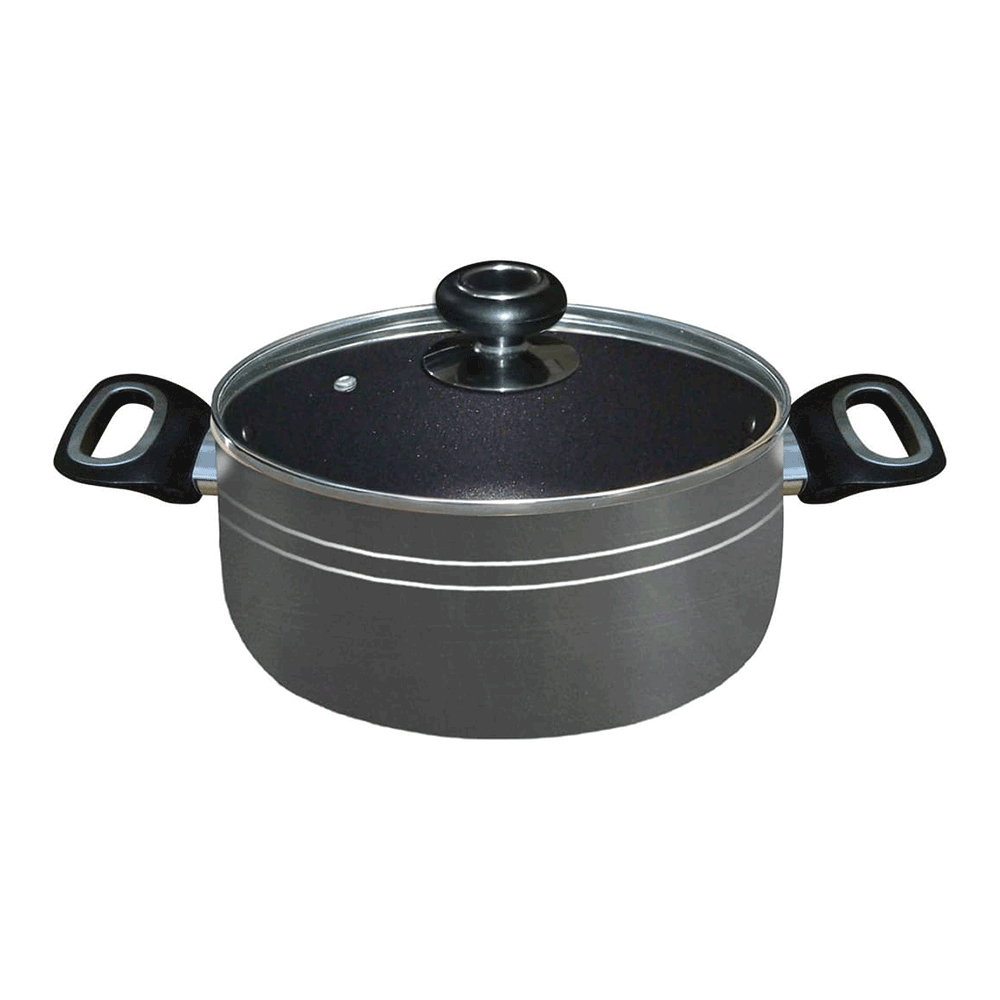 HandS 26cm Nonstick Aluminium Casserole With Glass Lid - Black