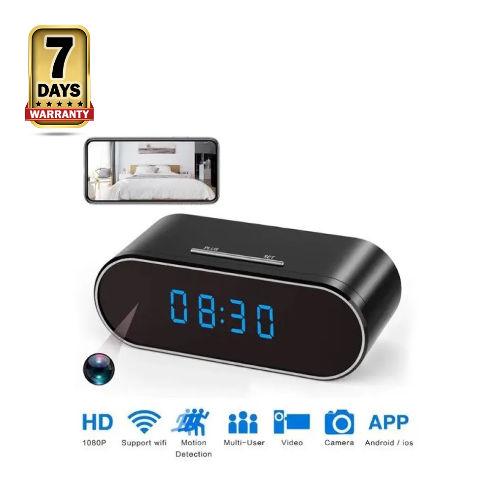 Full HD 1080P HD Wifi Clock with Camera - Black