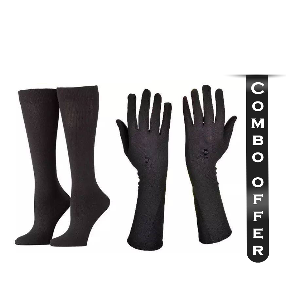 Combo Of 2 Pcs Cotton Hand and Foot Socks For Women - Black