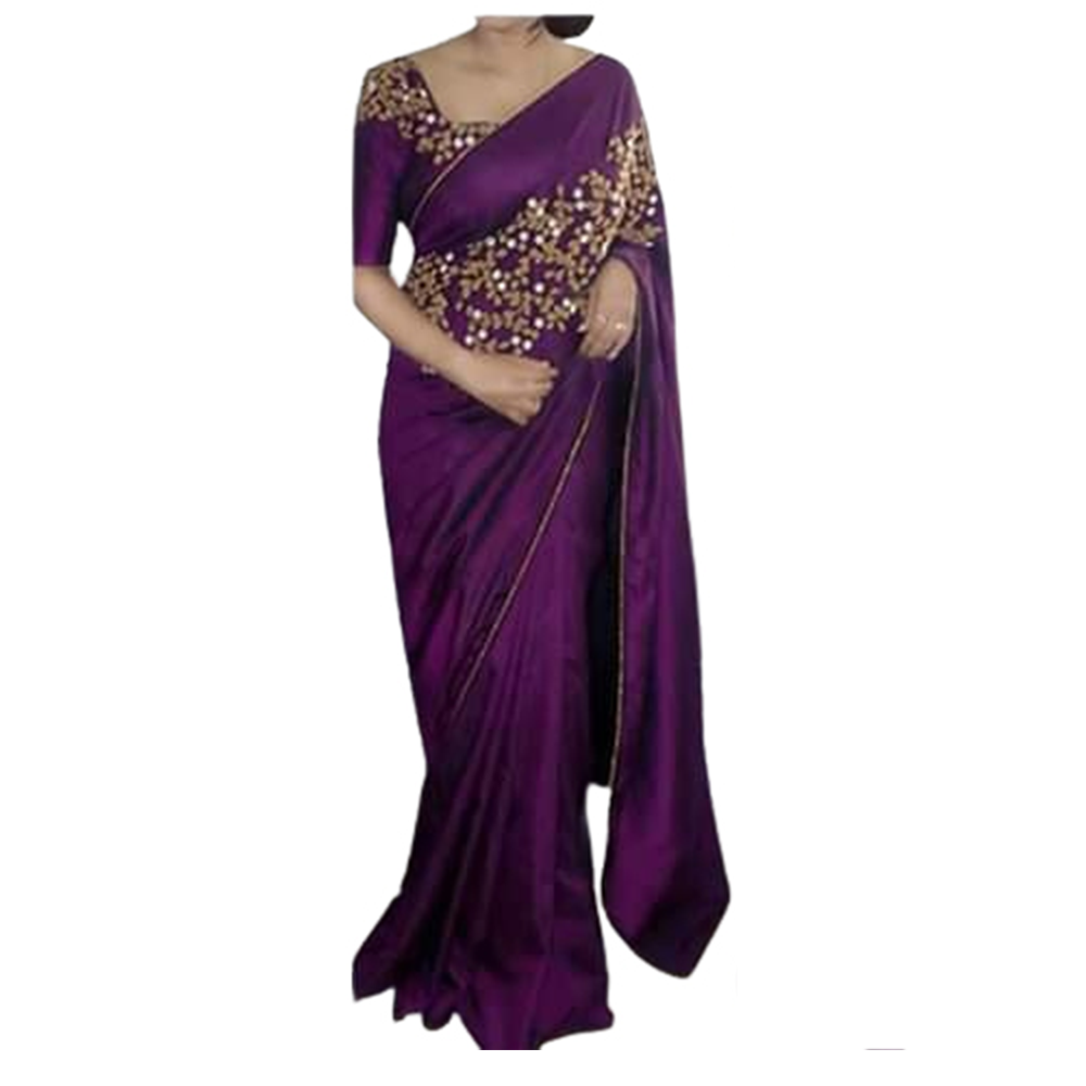 Weightless Georgette Embroidery Saree With Blouse Piece For Women - Purple - SJ-78