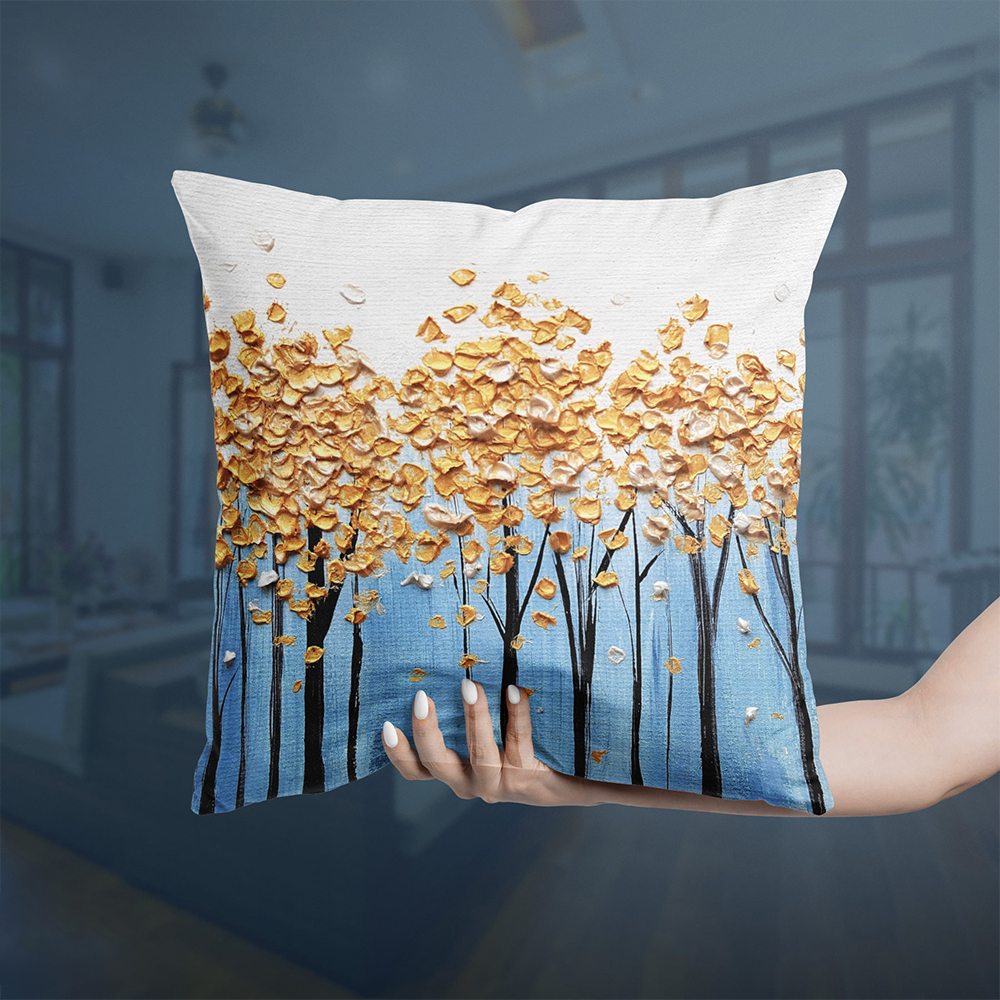 Velvet Digital Print Cushion Cover White and Sky Blue PLW 606