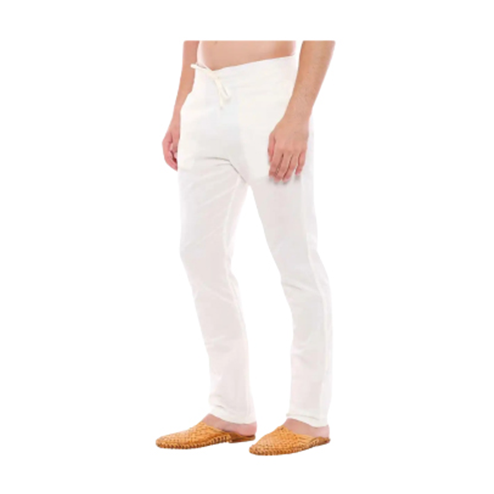 Cotton Narrow Fit Stitch Payjama for Men - White - PJ-07