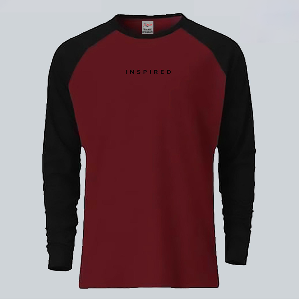 Cotton Full Sleeve T-Shirt for Men - Maroon and Black